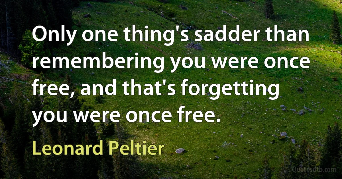 Only one thing's sadder than remembering you were once free, and that's forgetting you were once free. (Leonard Peltier)