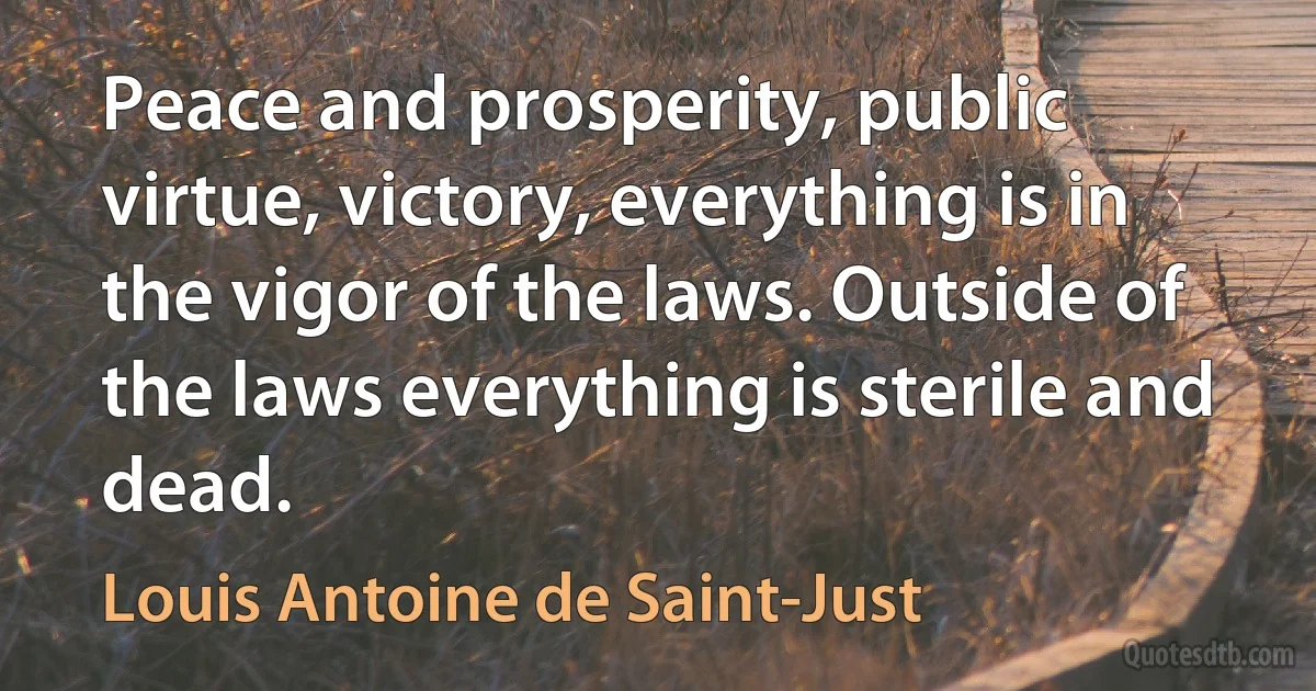 Peace and prosperity, public virtue, victory, everything is in the vigor of the laws. Outside of the laws everything is sterile and dead. (Louis Antoine de Saint-Just)