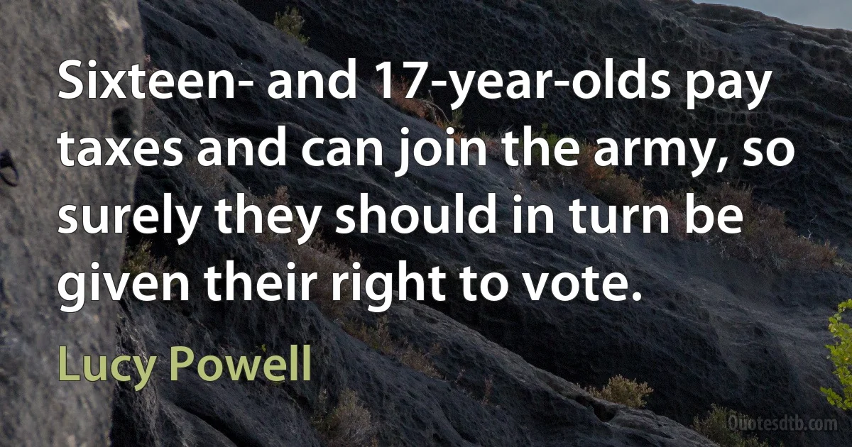 Sixteen- and 17-year-olds pay taxes and can join the army, so surely they should in turn be given their right to vote. (Lucy Powell)