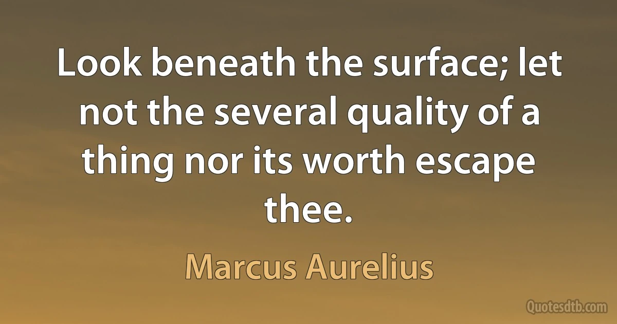 Look beneath the surface; let not the several quality of a thing nor its worth escape thee. (Marcus Aurelius)