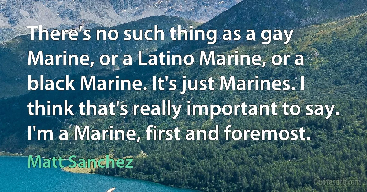 There's no such thing as a gay Marine, or a Latino Marine, or a black Marine. It's just Marines. I think that's really important to say. I'm a Marine, first and foremost. (Matt Sanchez)