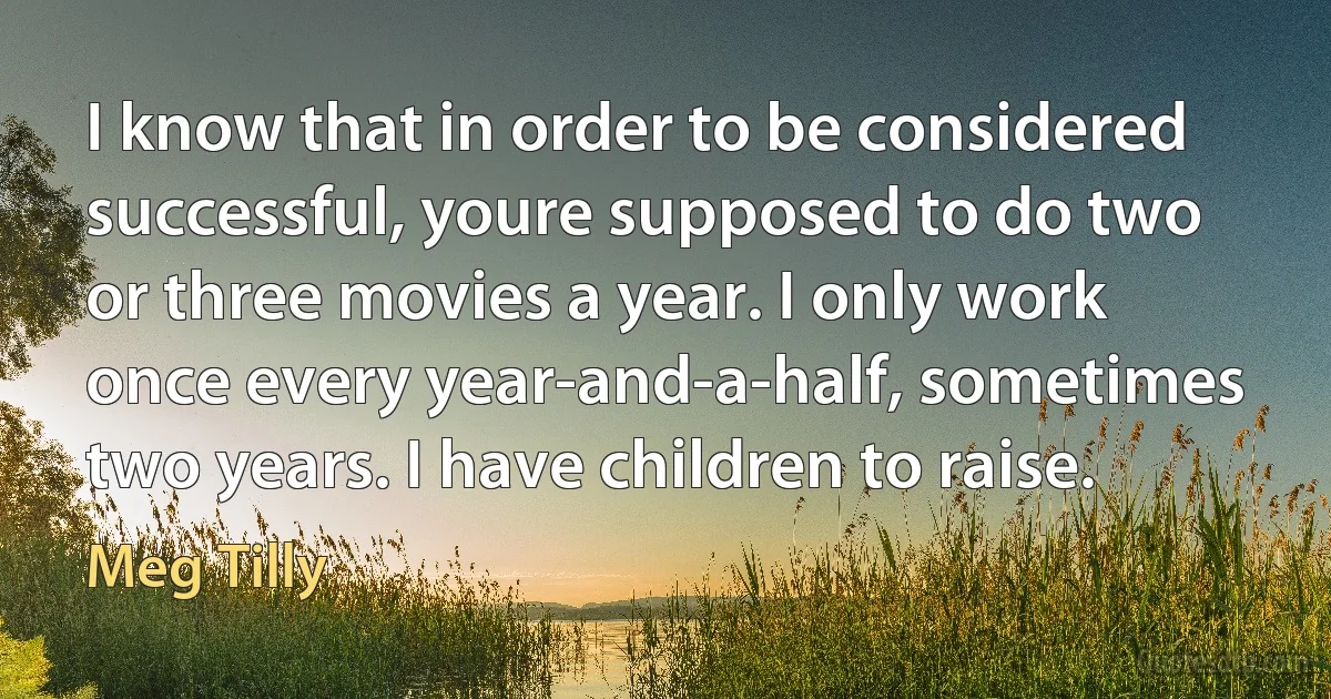 I know that in order to be considered successful, youre supposed to do two or three movies a year. I only work once every year-and-a-half, sometimes two years. I have children to raise. (Meg Tilly)