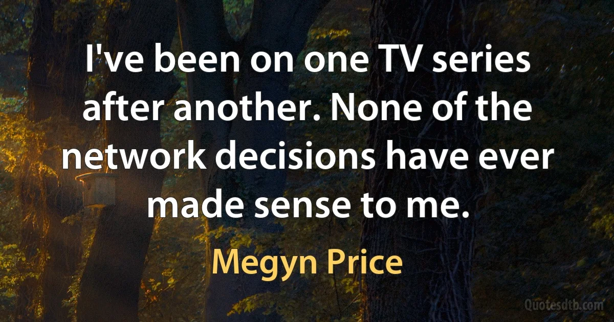 I've been on one TV series after another. None of the network decisions have ever made sense to me. (Megyn Price)