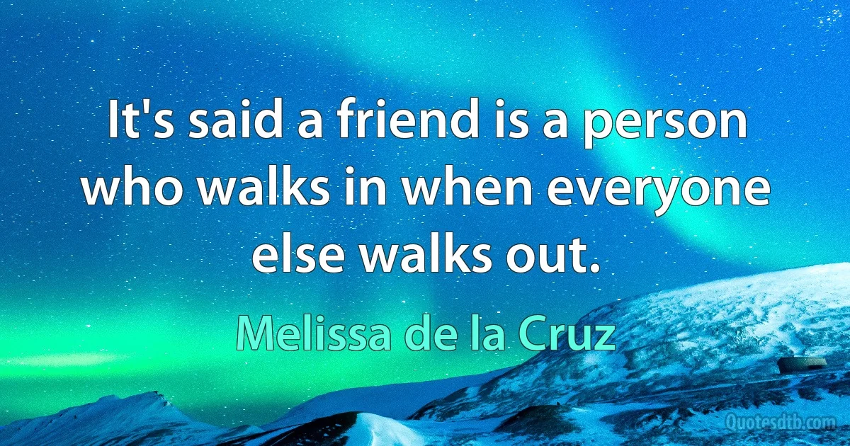 It's said a friend is a person who walks in when everyone else walks out. (Melissa de la Cruz)