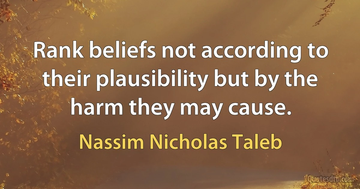 Rank beliefs not according to their plausibility but by the harm they may cause. (Nassim Nicholas Taleb)