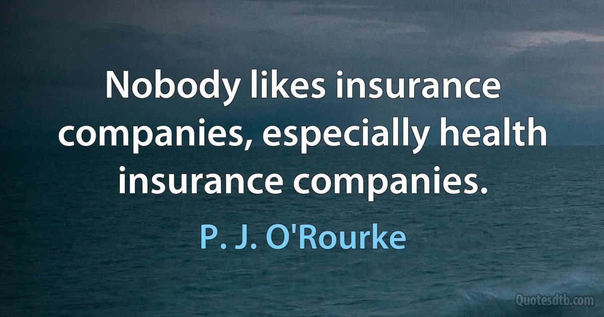 Nobody likes insurance companies, especially health insurance companies. (P. J. O'Rourke)