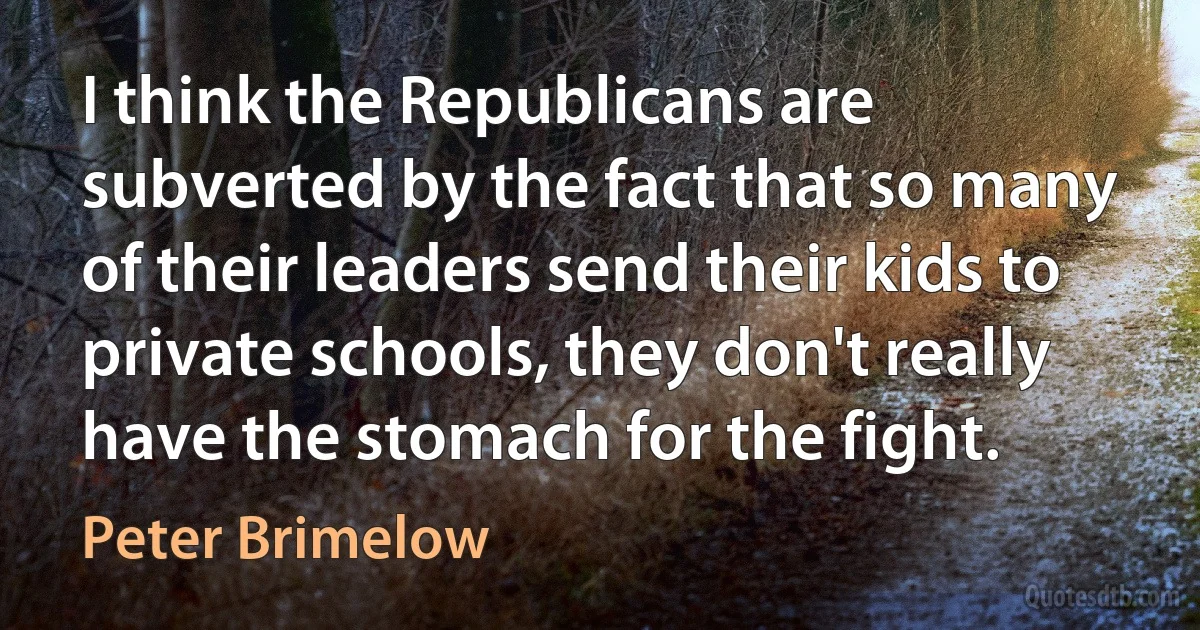 I think the Republicans are subverted by the fact that so many of their leaders send their kids to private schools, they don't really have the stomach for the fight. (Peter Brimelow)