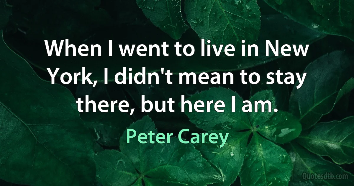 When I went to live in New York, I didn't mean to stay there, but here I am. (Peter Carey)