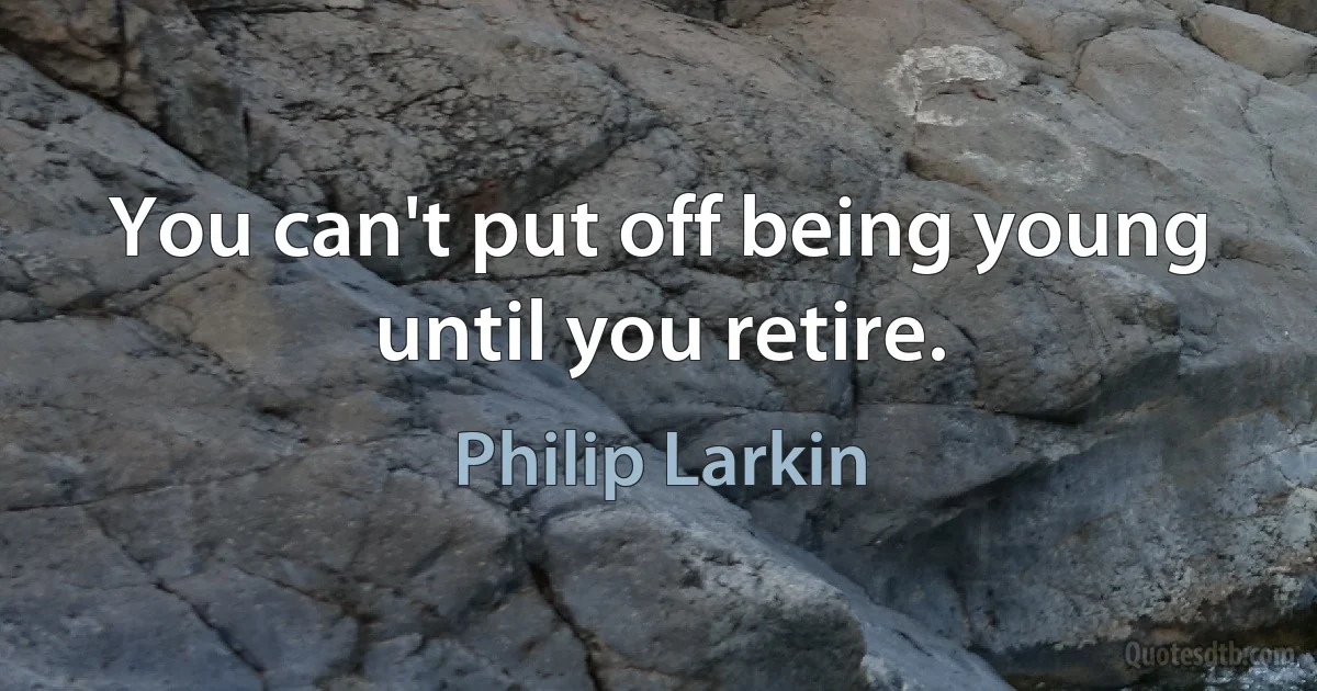 You can't put off being young until you retire. (Philip Larkin)