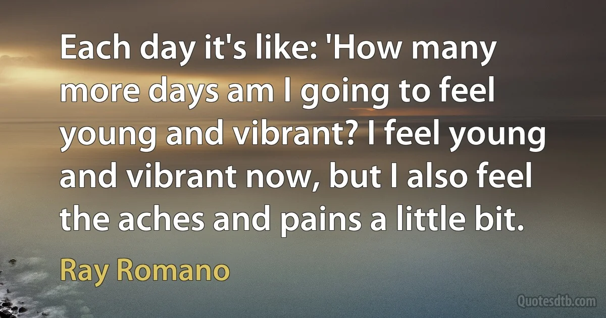 Each day it's like: 'How many more days am I going to feel young and vibrant? I feel young and vibrant now, but I also feel the aches and pains a little bit. (Ray Romano)