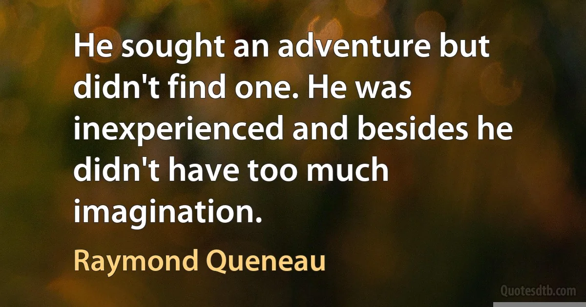 He sought an adventure but didn't find one. He was inexperienced and besides he didn't have too much imagination. (Raymond Queneau)