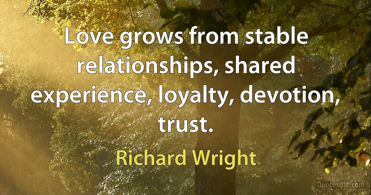 Love grows from stable relationships, shared experience, loyalty, devotion, trust. (Richard Wright)