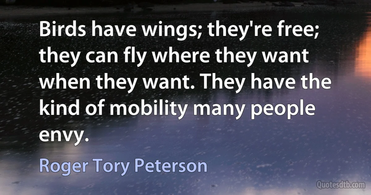 Birds have wings; they're free; they can fly where they want when they want. They have the kind of mobility many people envy. (Roger Tory Peterson)