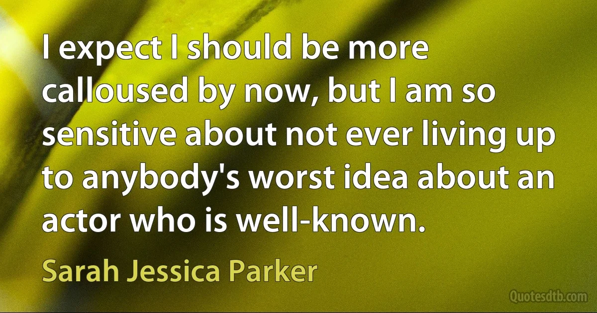 I expect I should be more calloused by now, but I am so sensitive about not ever living up to anybody's worst idea about an actor who is well-known. (Sarah Jessica Parker)