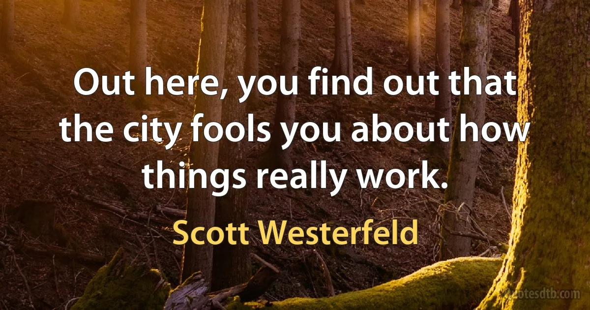 Out here, you find out that the city fools you about how things really work. (Scott Westerfeld)