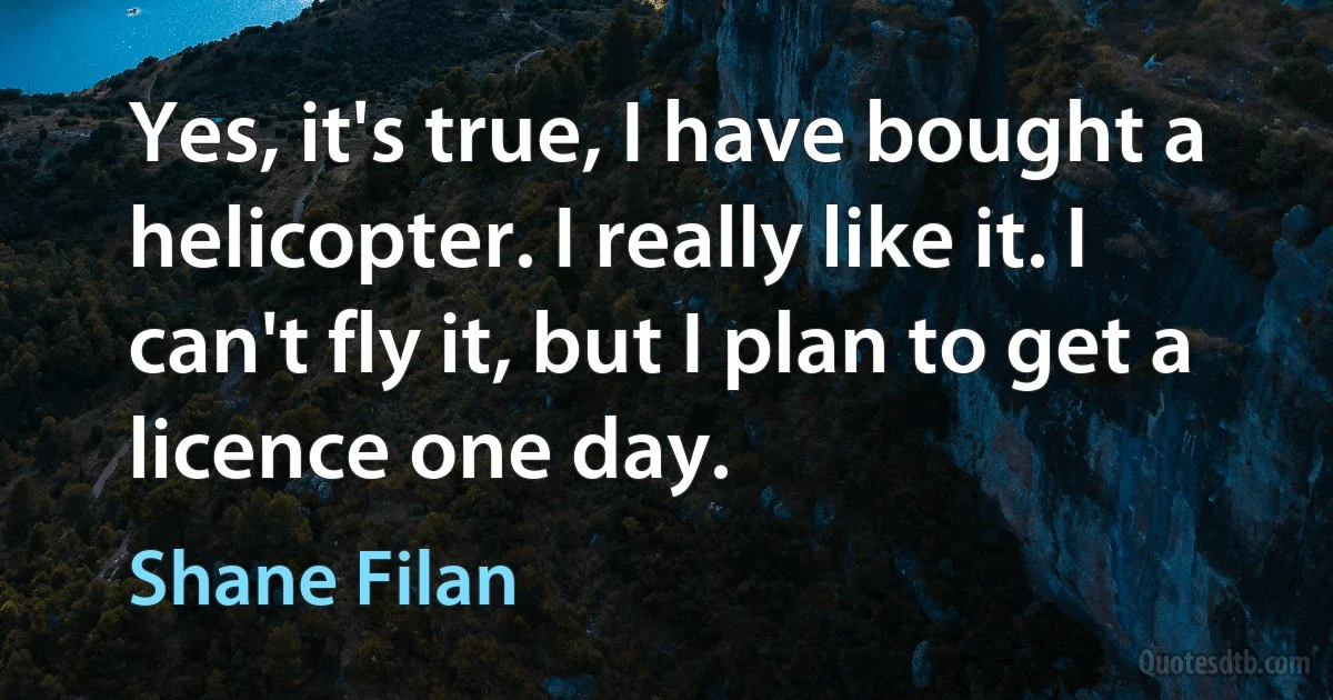 Yes, it's true, I have bought a helicopter. I really like it. I can't fly it, but I plan to get a licence one day. (Shane Filan)