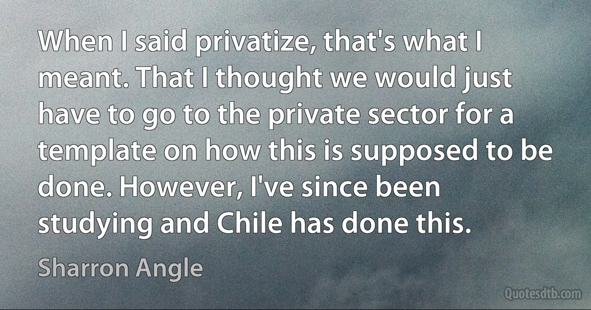 When I said privatize, that's what I meant. That I thought we would just have to go to the private sector for a template on how this is supposed to be done. However, I've since been studying and Chile has done this. (Sharron Angle)