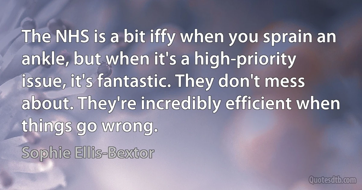 The NHS is a bit iffy when you sprain an ankle, but when it's a high-priority issue, it's fantastic. They don't mess about. They're incredibly efficient when things go wrong. (Sophie Ellis-Bextor)