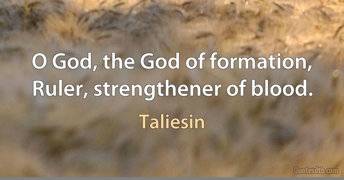 O God, the God of formation,
Ruler, strengthener of blood. (Taliesin)