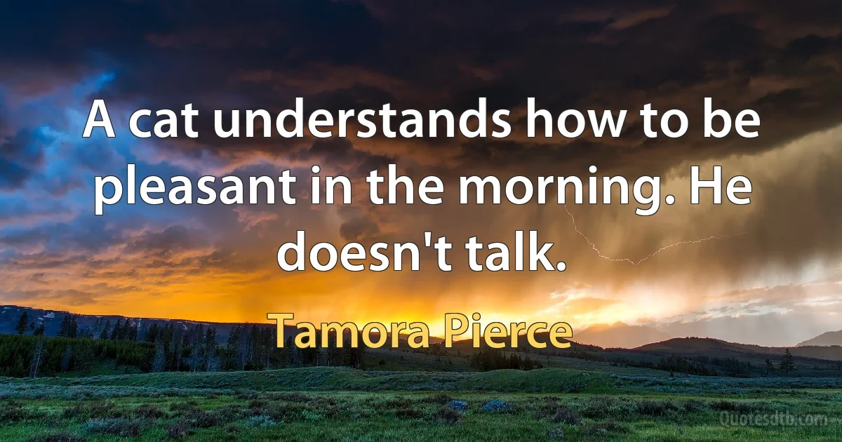 A cat understands how to be pleasant in the morning. He doesn't talk. (Tamora Pierce)