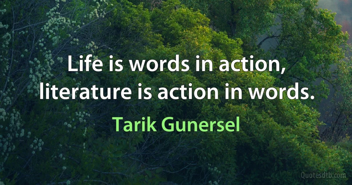 Life is words in action, literature is action in words. (Tarik Gunersel)