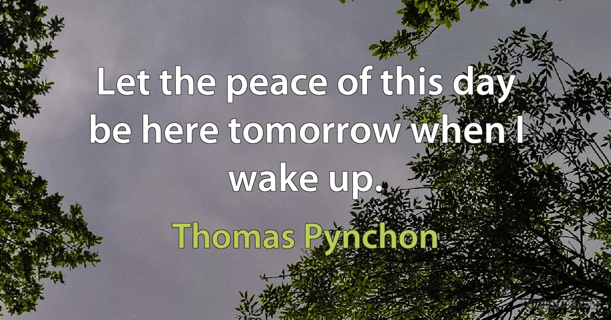 Let the peace of this day be here tomorrow when I wake up. (Thomas Pynchon)