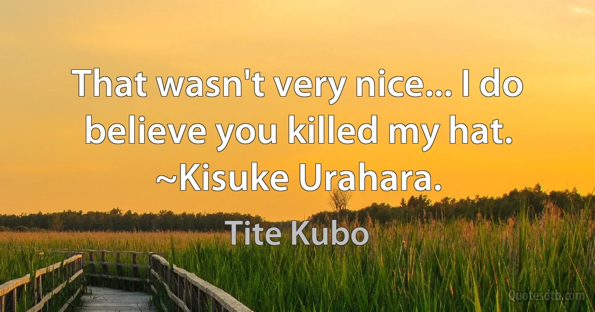 That wasn't very nice... I do believe you killed my hat.
~Kisuke Urahara. (Tite Kubo)