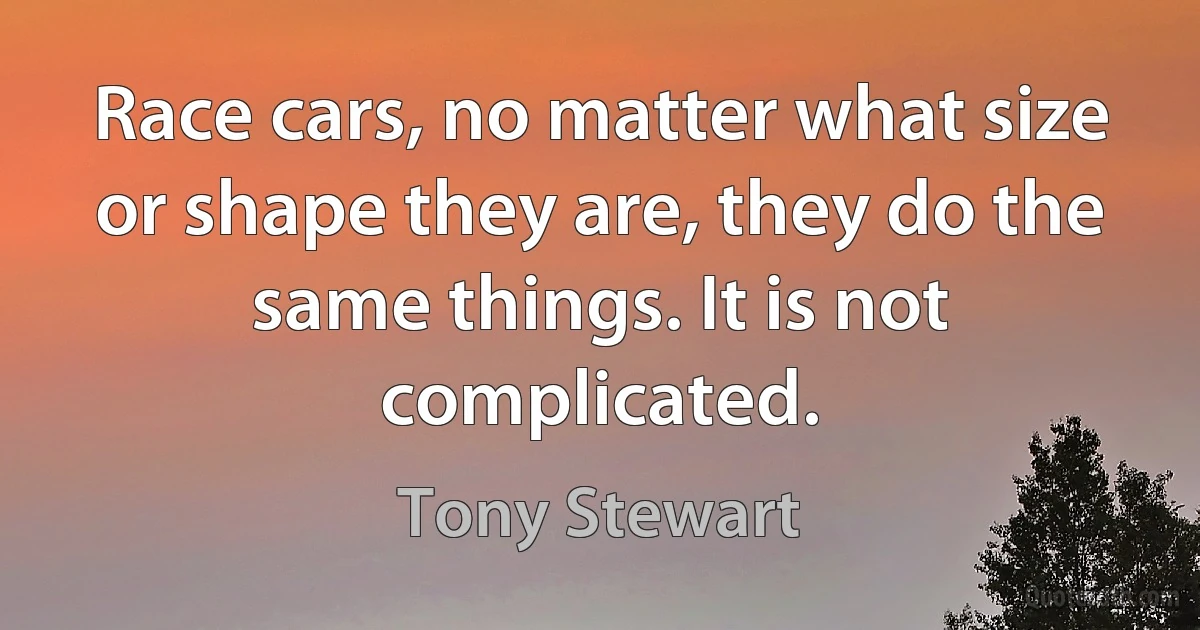 Race cars, no matter what size or shape they are, they do the same things. It is not complicated. (Tony Stewart)