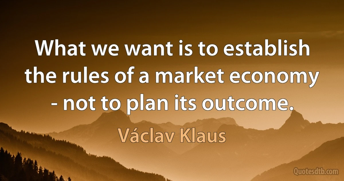 What we want is to establish the rules of a market economy - not to plan its outcome. (Václav Klaus)