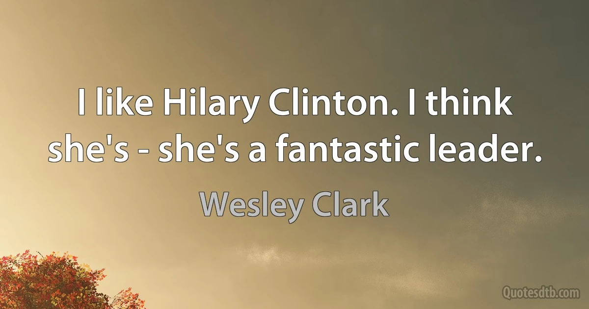 I like Hilary Clinton. I think she's - she's a fantastic leader. (Wesley Clark)