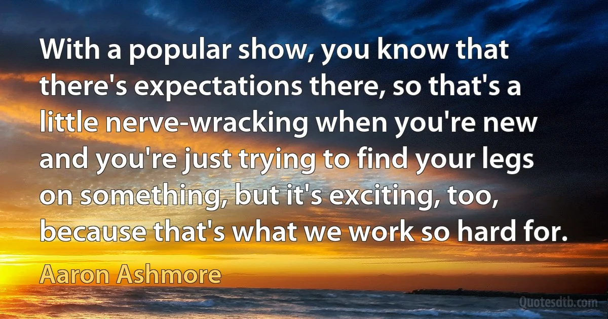 With a popular show, you know that there's expectations there, so that's a little nerve-wracking when you're new and you're just trying to find your legs on something, but it's exciting, too, because that's what we work so hard for. (Aaron Ashmore)