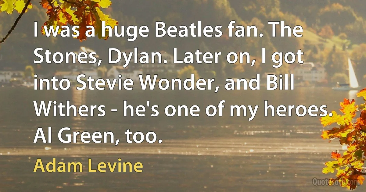 I was a huge Beatles fan. The Stones, Dylan. Later on, I got into Stevie Wonder, and Bill Withers - he's one of my heroes. Al Green, too. (Adam Levine)