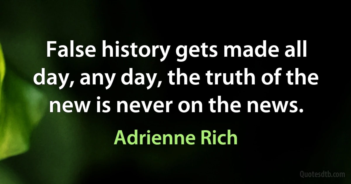 False history gets made all day, any day, the truth of the new is never on the news. (Adrienne Rich)