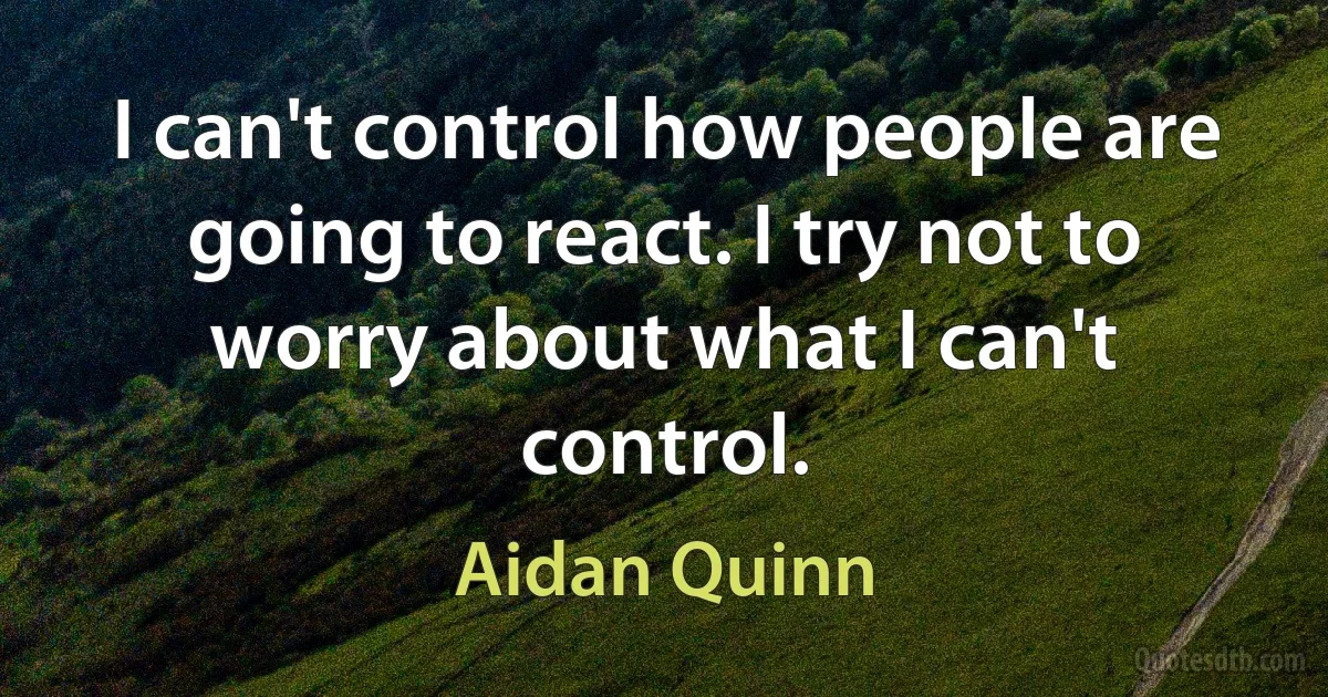 I can't control how people are going to react. I try not to worry about what I can't control. (Aidan Quinn)