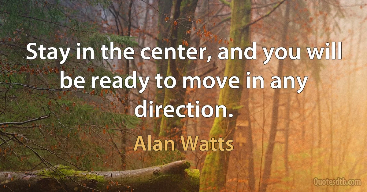 Stay in the center, and you will be ready to move in any direction. (Alan Watts)