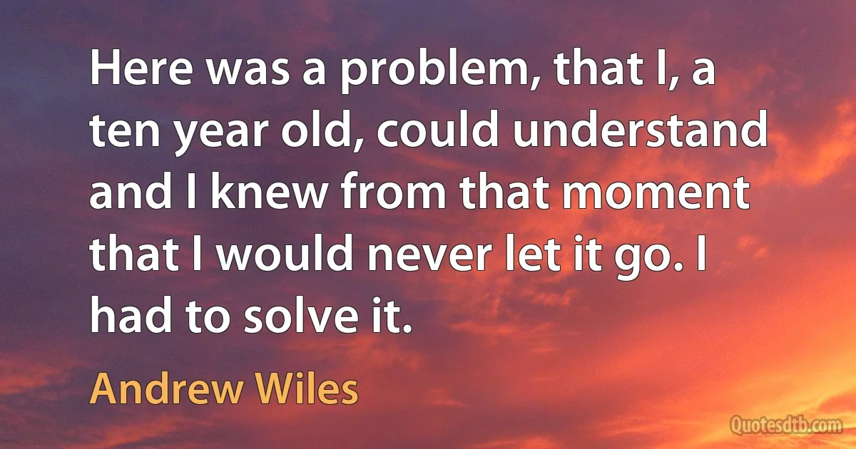 Here was a problem, that I, a ten year old, could understand and I knew from that moment that I would never let it go. I had to solve it. (Andrew Wiles)