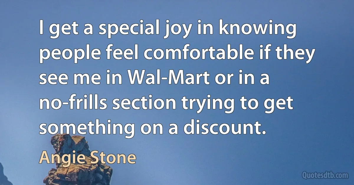 I get a special joy in knowing people feel comfortable if they see me in Wal-Mart or in a no-frills section trying to get something on a discount. (Angie Stone)