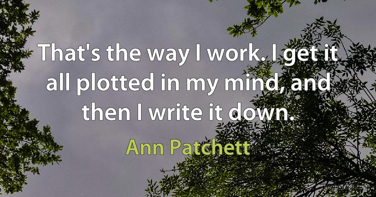 That's the way I work. I get it all plotted in my mind, and then I write it down. (Ann Patchett)