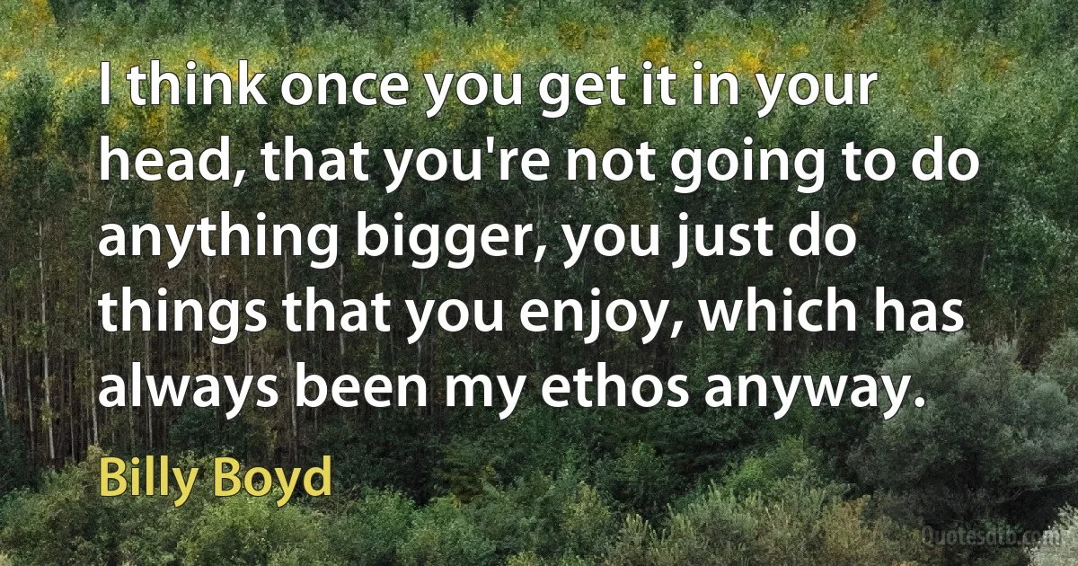 I think once you get it in your head, that you're not going to do anything bigger, you just do things that you enjoy, which has always been my ethos anyway. (Billy Boyd)