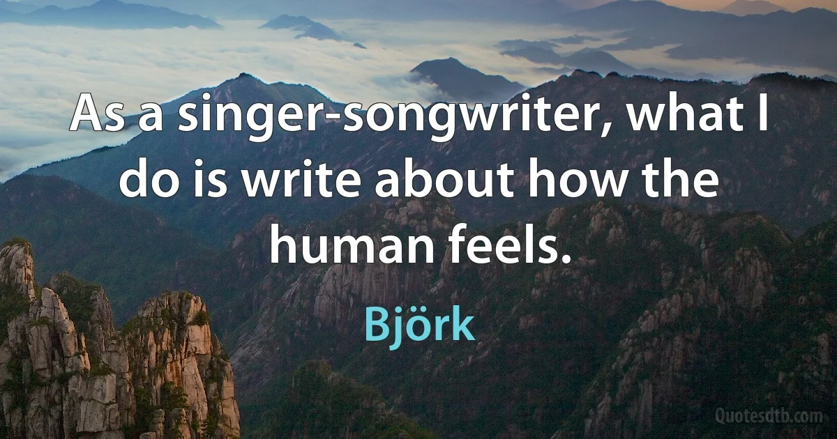 As a singer-songwriter, what I do is write about how the human feels. (Björk)