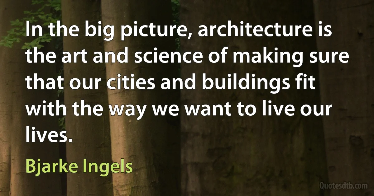 In the big picture, architecture is the art and science of making sure that our cities and buildings fit with the way we want to live our lives. (Bjarke Ingels)