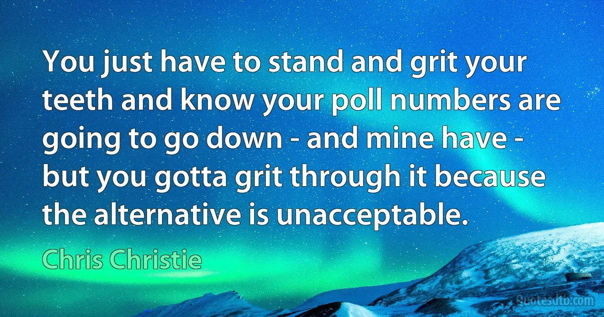 You just have to stand and grit your teeth and know your poll numbers are going to go down - and mine have - but you gotta grit through it because the alternative is unacceptable. (Chris Christie)