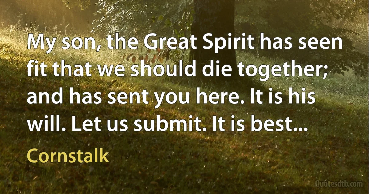 My son, the Great Spirit has seen fit that we should die together; and has sent you here. It is his will. Let us submit. It is best... (Cornstalk)