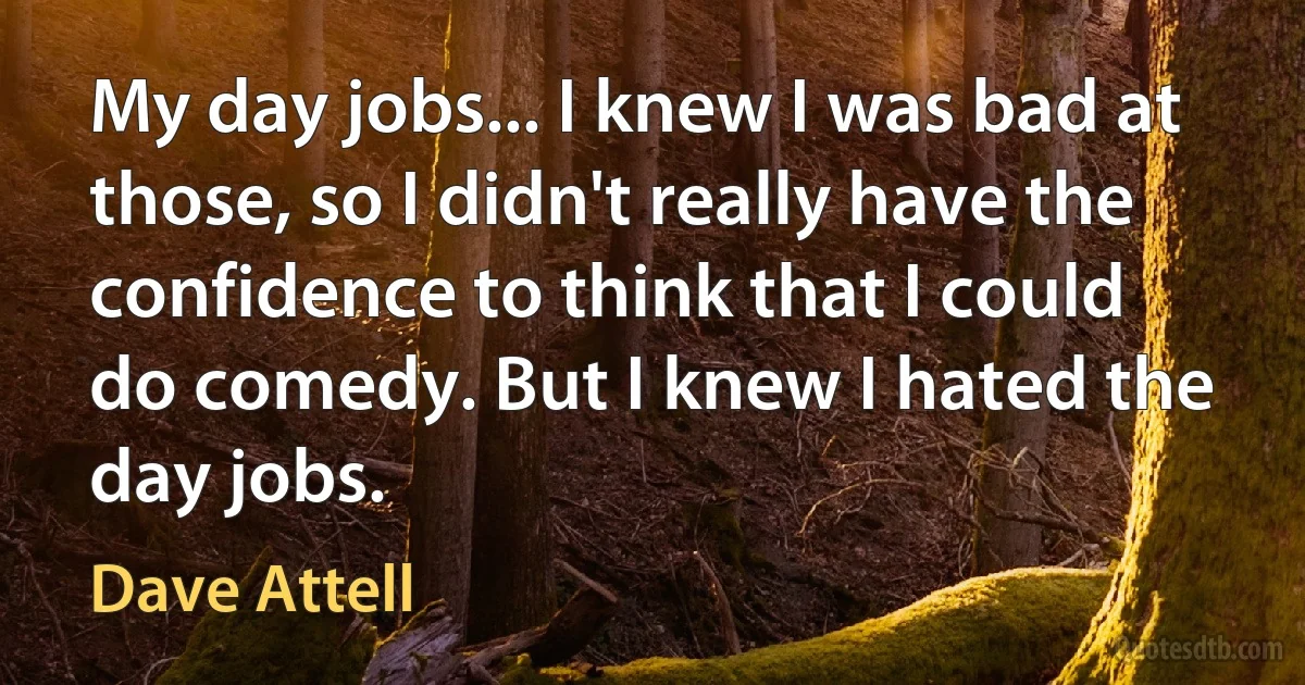 My day jobs... I knew I was bad at those, so I didn't really have the confidence to think that I could do comedy. But I knew I hated the day jobs. (Dave Attell)