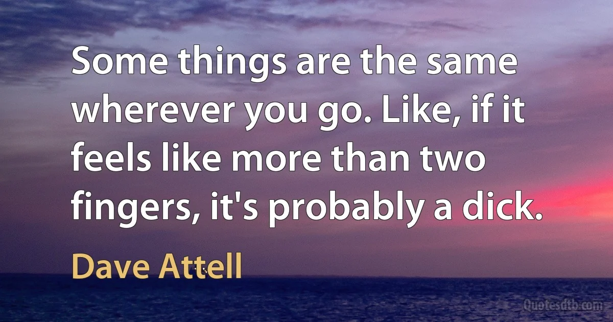 Some things are the same wherever you go. Like, if it feels like more than two fingers, it's probably a dick. (Dave Attell)