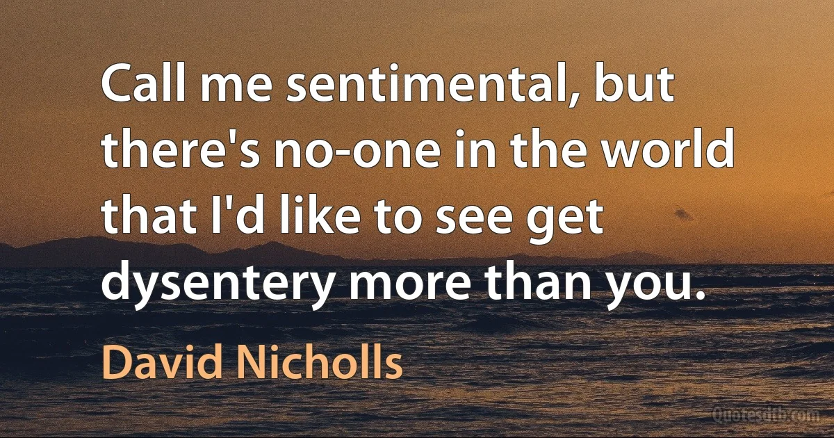 Call me sentimental, but there's no-one in the world that I'd like to see get dysentery more than you. (David Nicholls)