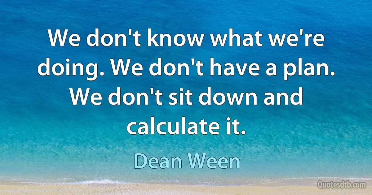 We don't know what we're doing. We don't have a plan. We don't sit down and calculate it. (Dean Ween)