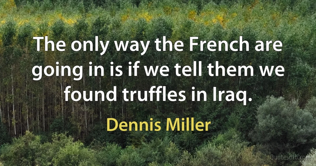 The only way the French are going in is if we tell them we found truffles in Iraq. (Dennis Miller)