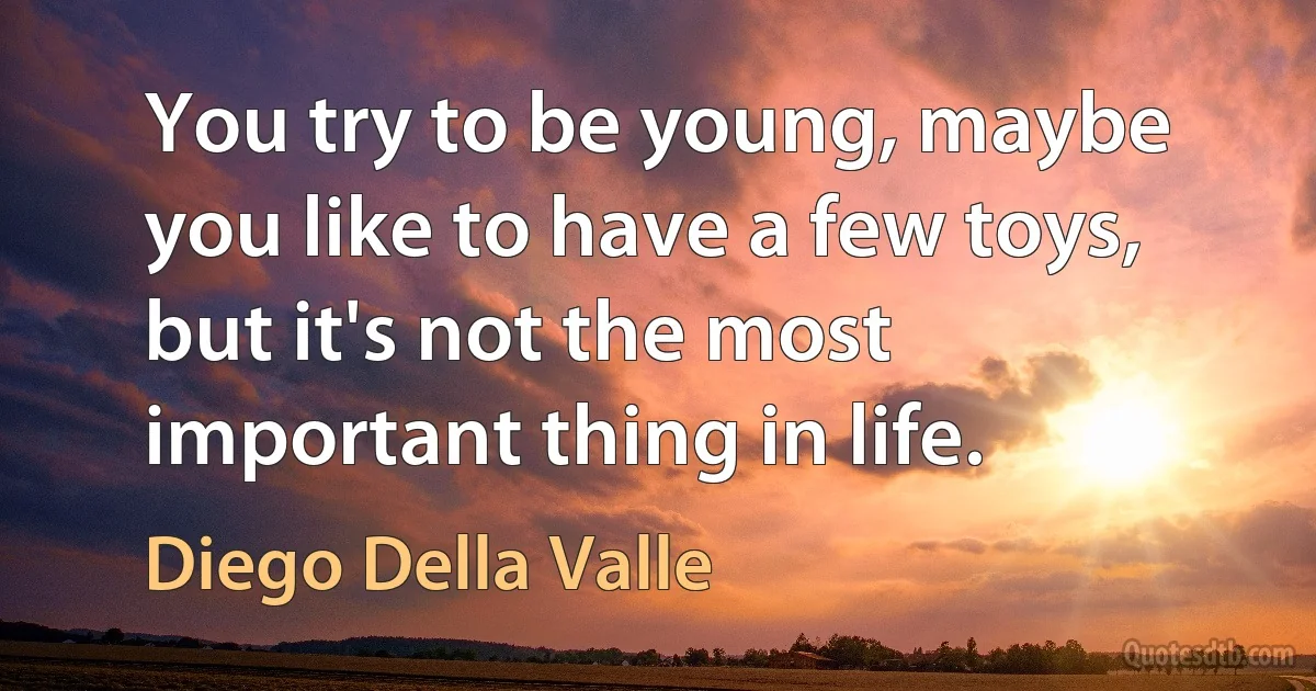 You try to be young, maybe you like to have a few toys, but it's not the most important thing in life. (Diego Della Valle)