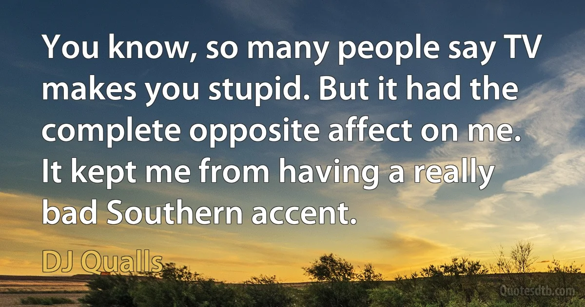 You know, so many people say TV makes you stupid. But it had the complete opposite affect on me. It kept me from having a really bad Southern accent. (DJ Qualls)